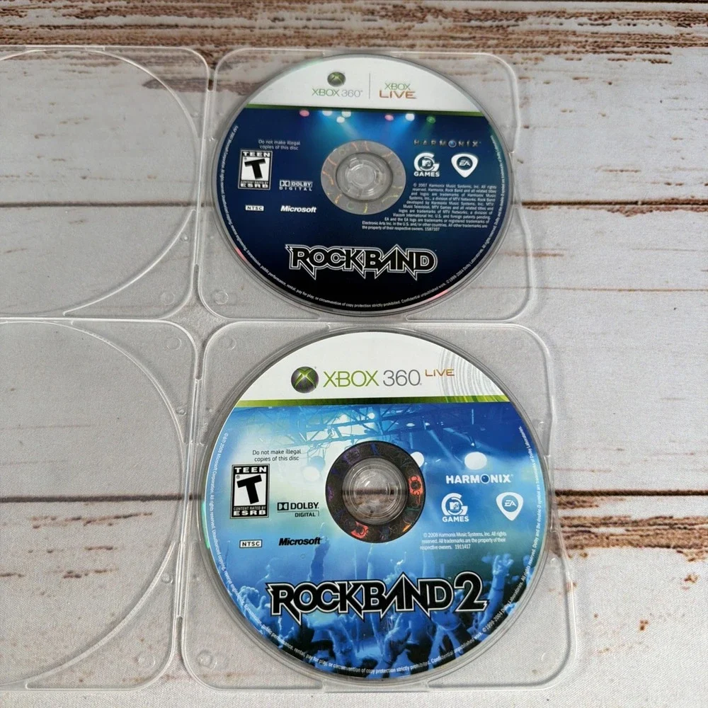 Rock Band 1 & 2 Microsoft Xbox 360 Game Discs Only Used Resurfaced